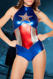 Blue Fashion Sexy The stars Patchwork Half A Turtleneck Skinny Romper
