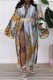 Grey Fashion Casual Print Patchwork Cardigan Outerwear