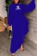 Blue Fashion Elegant Print Slit Letter Off the Shoulder Irregular Dress Dresses