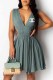 Green Fashion Sexy Print Hollowed Out Letter V Neck Princess Dresses