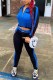 Blue Fashion Casual Print Patchwork Letter Zipper Collar Long Sleeve Two Pieces