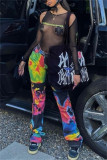 Multicolor Fashion Casual Print Patchwork Regular High Waist Trousers