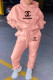 Pink Fashion Casual Print Letter Hooded Collar Long Sleeve Two Pieces