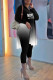 Black Casual Gradual Change Print Patchwork Slit V Neck Long Sleeve Two Pieces