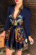 Tibetan Blue Fashion Casual Print Patchwork Turndown Collar Long Sleeve Dresses