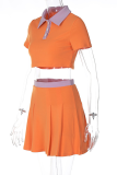 Pink Fashion Solid Patchwork Turndown Collar Short Sleeve Two Pieces