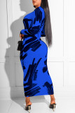 Yellow Fashion Casual Print Basic O Neck Long Sleeve Dresses