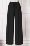 Pink Casual Solid Patchwork Loose High Waist Wide Leg Solid Color Bottoms