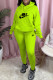 Fluorescent Green Fashion Casual Print Letter Hooded Collar Long Sleeve Two Pieces