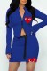 Blue Fashion Street Print Patchwork Zipper Collar Long Sleeve Two Pieces