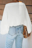 White Fashion Casual Print Patchwork Oblique Collar Tops