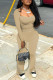 Khaki Casual Solid Patchwork Square Collar Long Sleeve Two Pieces