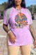 Light Purple Fashion Street Character Print Patchwork V Neck T-Shirts