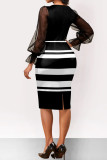 Black Fashion Casual Print Patchwork Square Collar One Step Skirt Dresses