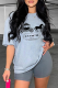Grey Fashion Street Print Patchwork fur O Neck T-Shirts