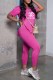 Rose Red Fashion Casual Print Slit Letter V Neck Short Sleeve Two Pieces