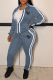 Grey Fashion Print Patchwork Turndown Collar Long Sleeve Two Pieces