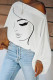 White Fashion Casual Print Patchwork Oblique Collar Tops