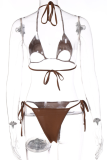 Tangerine Red Sexy Solid Hollowed Out Draw String Swimwears