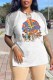White Fashion Street Character Print Patchwork V Neck T-Shirts
