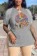 Grey Fashion Street Character Print Patchwork V Neck T-Shirts