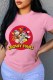 Pink Fashion Street Character Print Letter O Neck T-Shirts