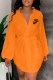 Orange Fashion Sweet Print With Belt Turndown Collar One Step Skirt Dresses