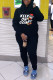 Black Fashion Casual Print Basic Hooded Collar Long Sleeve Two Pieces