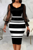 Black Fashion Casual Print Patchwork Square Collar One Step Skirt Dresses