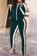 Dark Green Fashion Casual Print Patchwork Zipper Collar Long Sleeve Two Pieces
