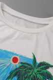 Green Casual Print Patchwork O Neck Short Sleeve Two Pieces