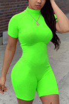 Fluorescent green Fashion Casual Solid Short Sleeve O Neck Jumpsuits