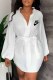 White Fashion Sweet Print With Belt Turndown Collar One Step Skirt Dresses