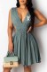 Green Fashion Sexy Print Hollowed Out Letter V Neck Princess Dresses