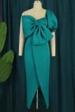 Purple Elegant Solid Patchwork Asymmetrical With Bow Asymmetrical Collar Dresses