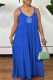 Blue Fashion Casual Print Letter Spaghetti Strap Princess Dresses