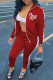 Red Casual Sportswear Print Patchwork Zipper Zipper Collar Long Sleeve Two Pieces