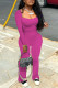 Rose Red Casual Solid Patchwork Square Collar Long Sleeve Two Pieces