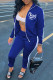 Blue Casual Sportswear Print Patchwork Zipper Zipper Collar Long Sleeve Two Pieces
