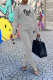 Grey Fashion Print Patchwork O Neck Two Pieces