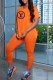 Orange Fashion Casual Print Slit Letter V Neck Short Sleeve Two Pieces