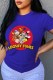 Blue Fashion Street Character Print Letter O Neck T-Shirts