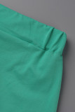 Green Casual Print Patchwork O Neck Short Sleeve Two Pieces