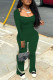 Ink Green Casual Solid Patchwork Square Collar Long Sleeve Two Pieces