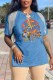 Blue Fashion Street Character Print Patchwork V Neck T-Shirts