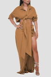 Black Sexy Solid Tassel Bandage Patchwork Asymmetrical Turndown Collar Long Sleeve Two Pieces