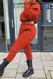 Rose Red Casual Solid Patchwork Draw String Hooded Collar Long Sleeve Two Pieces