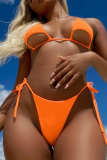 Tangerine Red Sexy Solid Hollowed Out Draw String Swimwears