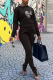 Black Fashion Print Patchwork O Neck Two Pieces