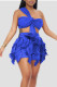 Blue Sexy Solid Tassel Bandage Patchwork Asymmetrical Collar Sleeveless Two Pieces